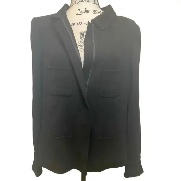 90’s OSCAR DE LA RENTA BLAZER SILK WOOL ZIP UP BLACK SZ 12 TAILORED GOTHCORE